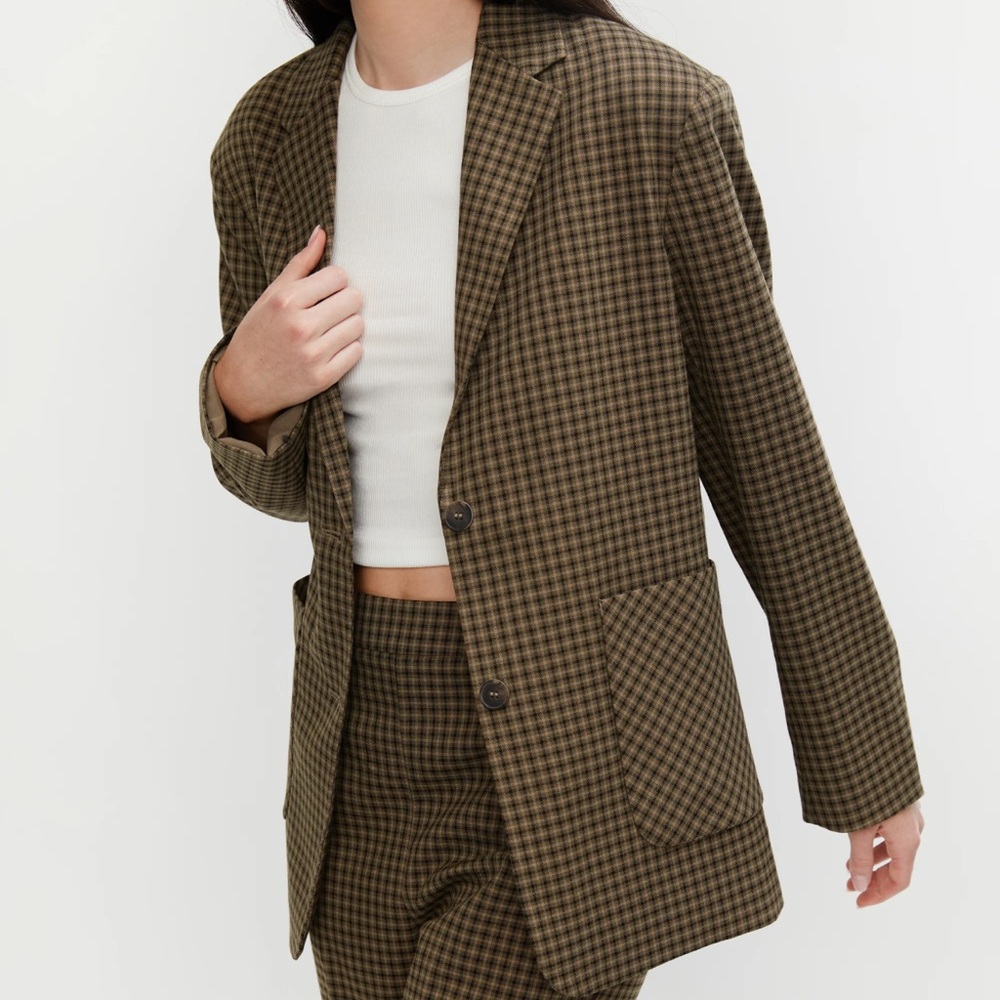 OAK + FORT Brown Plaid Blazer - Picture 2 of 8